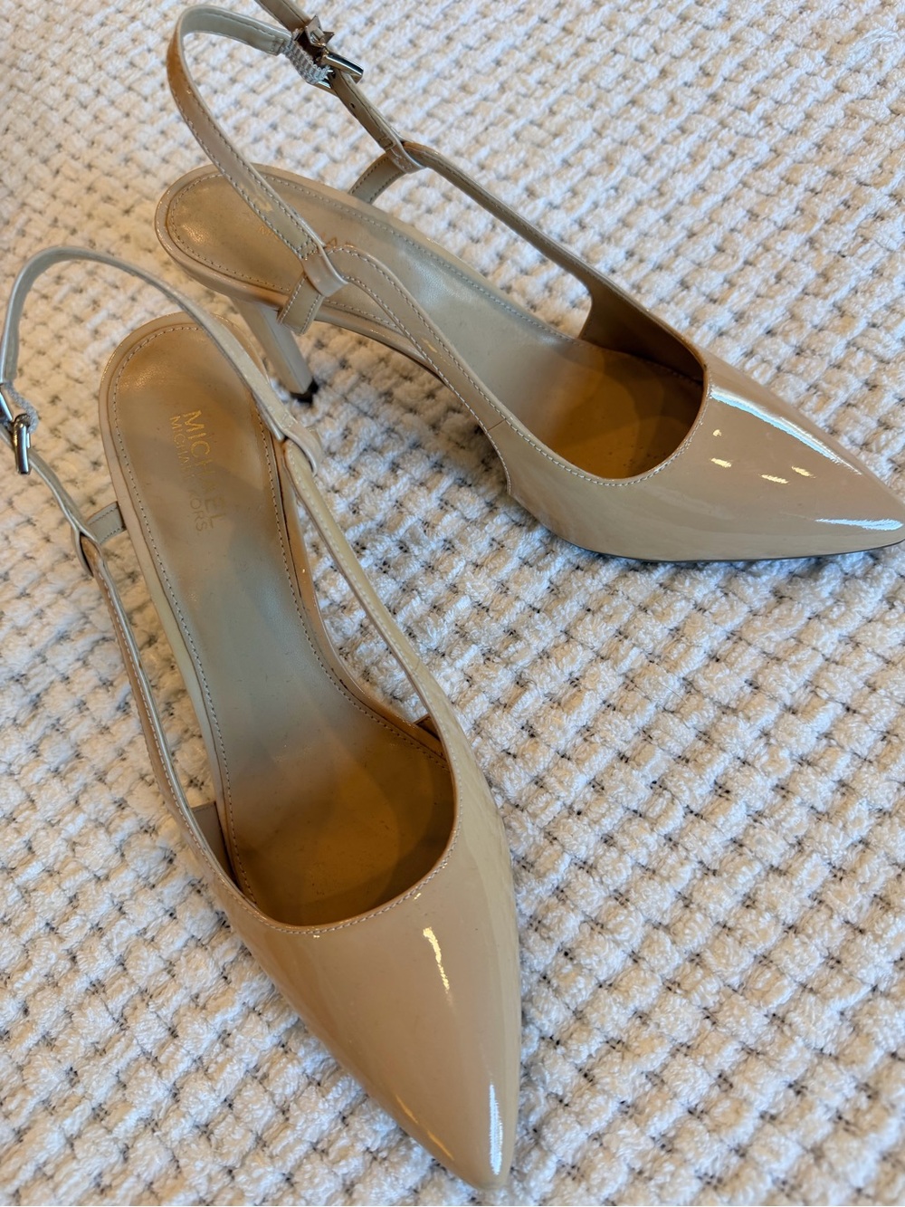 Michael Kor Nude Patent Leather Pointed Slingback Pumps